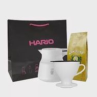HARIO 保溫壺手沖咖啡組-HARIO不鏽鋼保溫咖啡壺600ml&amp;W60濾杯 附提袋贈上田 曼巴咖啡粉半磅