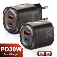 30W Dual Ports Phone Charger - Portable Travel Power Adapter Plug - USB Adapter Standard Chargers - EU US Plug - USB+Type-C Quick Charge Plugs - Mobile Phone Charging Head