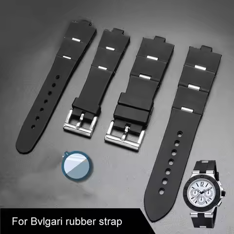 High quality Soft Rubber Watch Strap for Bvlgari Silicone Fold Black Watch Bracelet Special Convex I