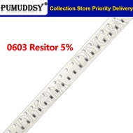 100pcs 0603 SMD 1/10W 5% chip resistor resistors 1K ~ 10M 1K 2K 4.7K 10K 20K 47K 100K 330K 910K 1M 4