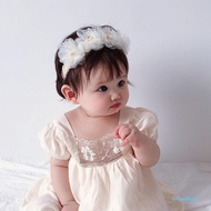 Baby Baptism Headbands Elastic Lace Headbands Chiffon Flower Headwear for Infants