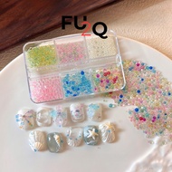 Fu2Q Glass Beaded 6-Cell Nail Tray | Nail Art Decoration Accessories | Tray 6 Cells 12G