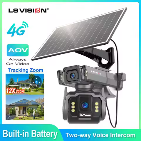 LS VISION 8MP 4K Solar Camera 4G AOV 24/7 Video Record Outdoor Wireless Surveillance Camera 12X Zoom