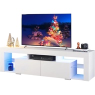 Rak TV 63 Inci , Pusat Hiburan Berpimpin 60 TV 70 Inci Konsol TV Moden 2 Laci Rak TV Ruang Tamu Puti