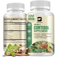Cortisol Supplements for Women Men, 10-in-1 Cortisol Detox with Ashwagandha, Magnesium, L-Theanine, 