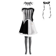 Drag Queen Vampire Clown Cosplay Costume Halloween Demon Costume Black and White Checkered Clown Cos