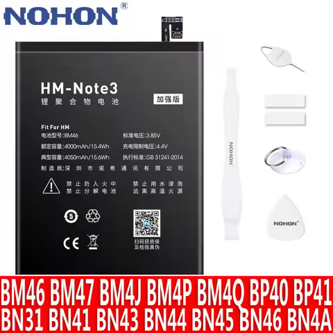 NOHON Battery For Xiaomi Redmi Note 2 3 5A 7 8 Pro 4 4X 5 8T BM45 BM46 BM47 BN31 BN41 BN43 BN45 BN46