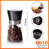 Pengisar Lada Hitam Kaca Grinder Black Pepper Mill Manual Glass Stainless Steel Adjustable Pot Mill 