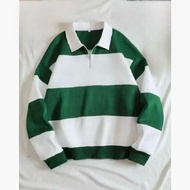 Striped Rugby Sweater Blaster Pattern Sweater Wanita