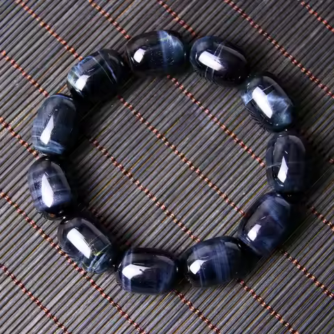 Natural Blue Tiger's Eye Hawk Eye Barrel Beads Bracelet Gemstone 15x11mm Woman Men Fashion Stone Wea