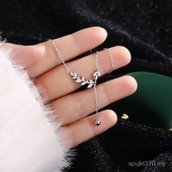 Women Necklace Light Luxury Pure Silver s999 Niche Emperor Feng Leaf Wheat Ear Clavicle Chain Premiu