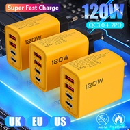 4Ports 120W Dual PD USB Charger - Wall Adapter QC 3.0 Fast Charging - Travel EU/US/UK Plugs Converte
