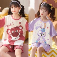 6-14 Years Old Little Girl Cartoon Pajamas Set Girls Short-Sleeved Loungewear Girls Summer Pajamas T