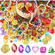 MARFOREVER Pool Toys Pirate Treasure Gems and Gold Coins, 246 Pcs Fake Coins Plastic Gems Jewels Pla