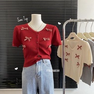 Somi top / korean knit top / coquette top / ribbon coquette knit top / women's ribbon top