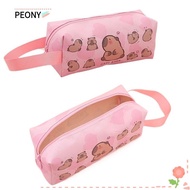 PEONIES Pencil Cases, Large Capacity Cute Cartoon Capybara Pencil Bag, Gifts PU Stationery Box