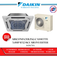 DAIKIN (AUTHORISED DEALER+SEND BY LORRY) R32 SKYAIR INVERTER 3.0HP (24,200 BTU) CEILING CASSETTE AIRCOND FCFC71A/RZFC71A