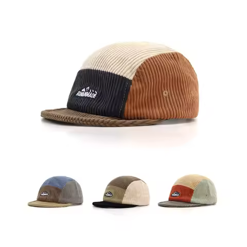Women's Soft Textured Corduroy Colorblock 5-Panel Short Brim Baseball Cap Adjustable Strap Comfort F