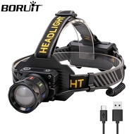 Boruit LED Headlamp 450LM - Zoomable, Type-C Rechargeable Headlight for Camping Fishing