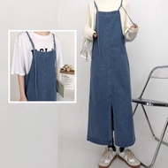 korean.factory Jumbo midi dress denim rok overall dress jeans belah