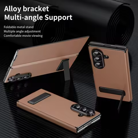 PU Leather Magnetic Flip Book Phone Case With Metal Kickstand Holder For Galaxy Z Fold 7 Z Fold 6 Z 