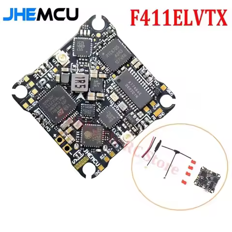 JHEMCU F411ELVTX AIO Board, F411 FC + 12A 4-in-1 ESC + 400mW VTX + ELRS RX for 1-2S Tinywhoop FPV Dr