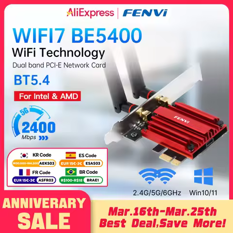fenvi WiFi 7 PCIE Wireless Adapter BE5400 Bluetooth 5.4 WiFi7 MT7925 Network Card 2.4G/5G/6GHz 802.1