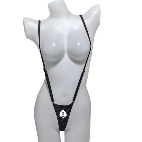 Pack 2 Pcs Micro Back G String, Spade Queen print Low Rise Women's Exotic Underwear M Size T Back Mi
