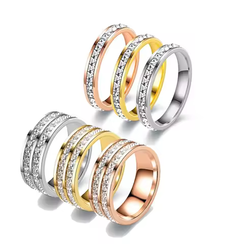 4mm/8mm Stainless Steel Lover Couples's Men Women CZ Cubic Zircon Rings Rose Gold Color Fashion Jewe