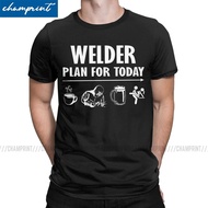 Casual Plan For Today Coffee Welder Beer Sex T-Shirt Men Round Neck T Shirt Funny Welding Gift For Welder Tees Adult Clothes