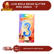 LILIN LARGE GLITTER VIOLIN CANDLE biru NUMBER 3 - BIRTHDAY CANDLE