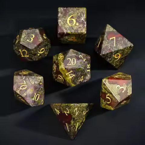Cusdie Dragon Blood Stone Dice Handmade Gemstone D4-D20 Polyhedral Dice Set with Box for D&D Board G