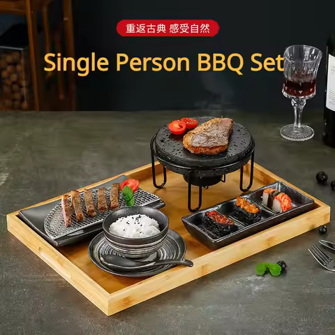 Japanese Lava Steak Stone Set Table Grill BBQ Grill Alcohol Stove Steak Hot Stones Indoor Grill Sizz