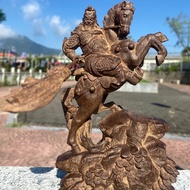 Hand-Carved Agarwood Guan Gong Statue - 7.1" Wealth God Guan Yu Riding Horse Figurine Home Car Decor