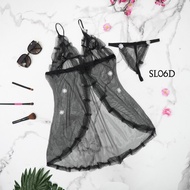 HITAM Sleep BAJU SEKS LACE LINGERIE DRESS G STRING FLOWER HANNA BLACK SL06D