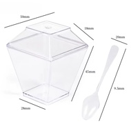 50Pcs Party Dessert Cup/Transparent Plastic Jelly Mousse Cup With Lid/spoon for Jelly Food Pudding D