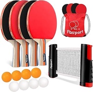 FBSPORT Ping Pong Paddle Set, Table Tennis Set with 4 Rackets and 8 Balls, Retractable Net with Stor