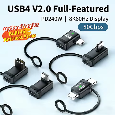 NNBILI USB4 V2.0 120Gbps Type C 90 Degree Adapter 240W 5A Fast Charging 16K@60Hz Data OTG Converter 