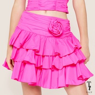 TandT - "TAFFY" Rose Embroidered Waist Tired Mini Skirt กระโปรงสั้นรูดระบาย 3 ชั้น ขอบเอวรูดย่นประดั