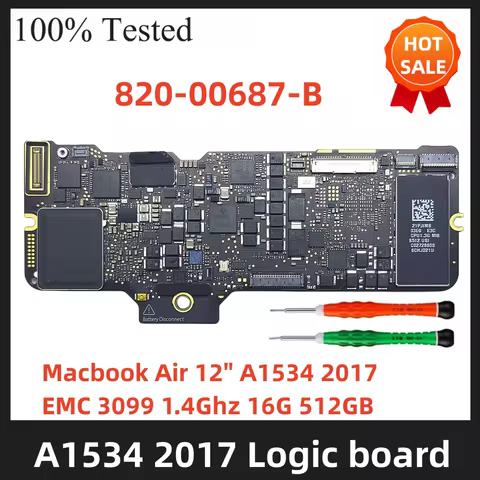 A1534 2017 1.4GHz 16gb 512GB EMC 3099 820-00687-B LOGIC BOARD FOR MacBook AIR A1534 2017 MOTHERBOARD