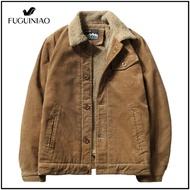 Fuguiniao Áo Khoác Và Áo Khoác Nhung Kẻ Ấm Áp Cho Nam Áo Khoác Thường Ngày Mùa Đông Cổ Lông Áo Khoác