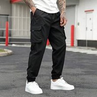 Men's Casual Fashion Street Drawstring Waist Flap Pocket Cuffed Cargo Pants, Suitable For Daily Comm