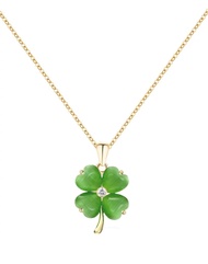 Green Four Leaf Clover Necklace for Women, Lucky Opals Pendant Gold Chain Necklace Jewelry