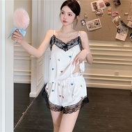 Baju Tidur Wanita Piyama BS-6741 Mewah Model 2025 Terbaru Sling Celana Pendek Set Seksi Renda Lace V