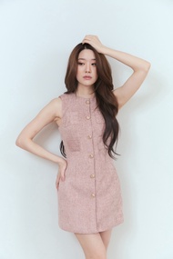 Whatagirlwants - ELYSIA DRESS (เดรสผ้าทวิต 4 กระเป๋า เนื้อนุ่ม ซับในทั้งตัว แต่งกระดุม กุหลาบสีทอง)