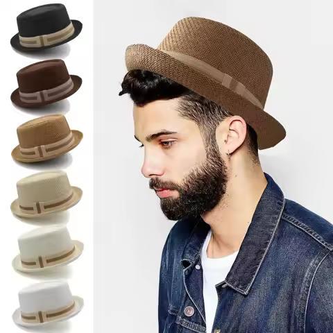 Men Women Classical Straw Pork Pie Hats Fedora Sunhats Trilby Caps Summer Boater Street Outdoor Trav