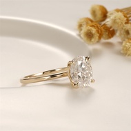 CxsJeremy 14K 585 Yellow Gold Moissanite Engagement Ring 2ct 7*9mm Carat Oval DEF Color Wedding Band