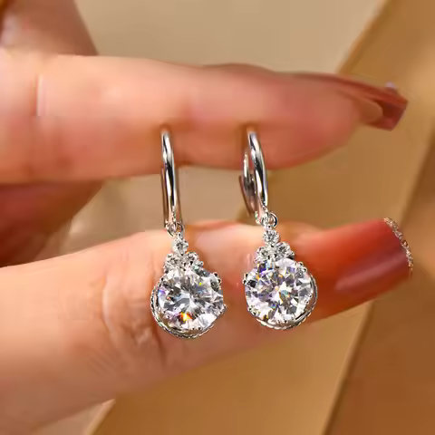 IOGOU 6.5-8MM 1CT 2CT Full Moissanite Drop Hoop Earrings for Women Silver 925 Luxury Wedding Jewelry