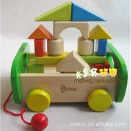 〔 Wooden Toys] 17 Building Block Toys Trailer Stacking Toy Box Log Assembling Children's