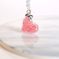A Handmade 粉紅水晶心形玻璃球項鏈